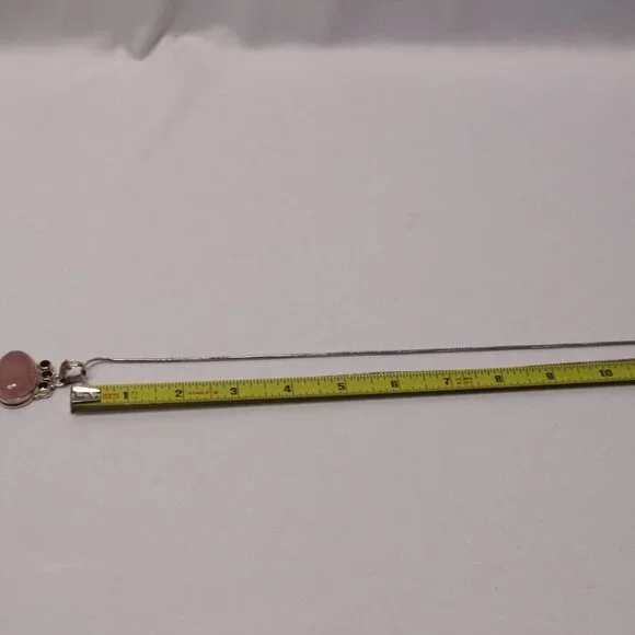 Sterling Silver Rose Quartz Gemstone and Red Glass Stone Necklace - Picture 12 of 13